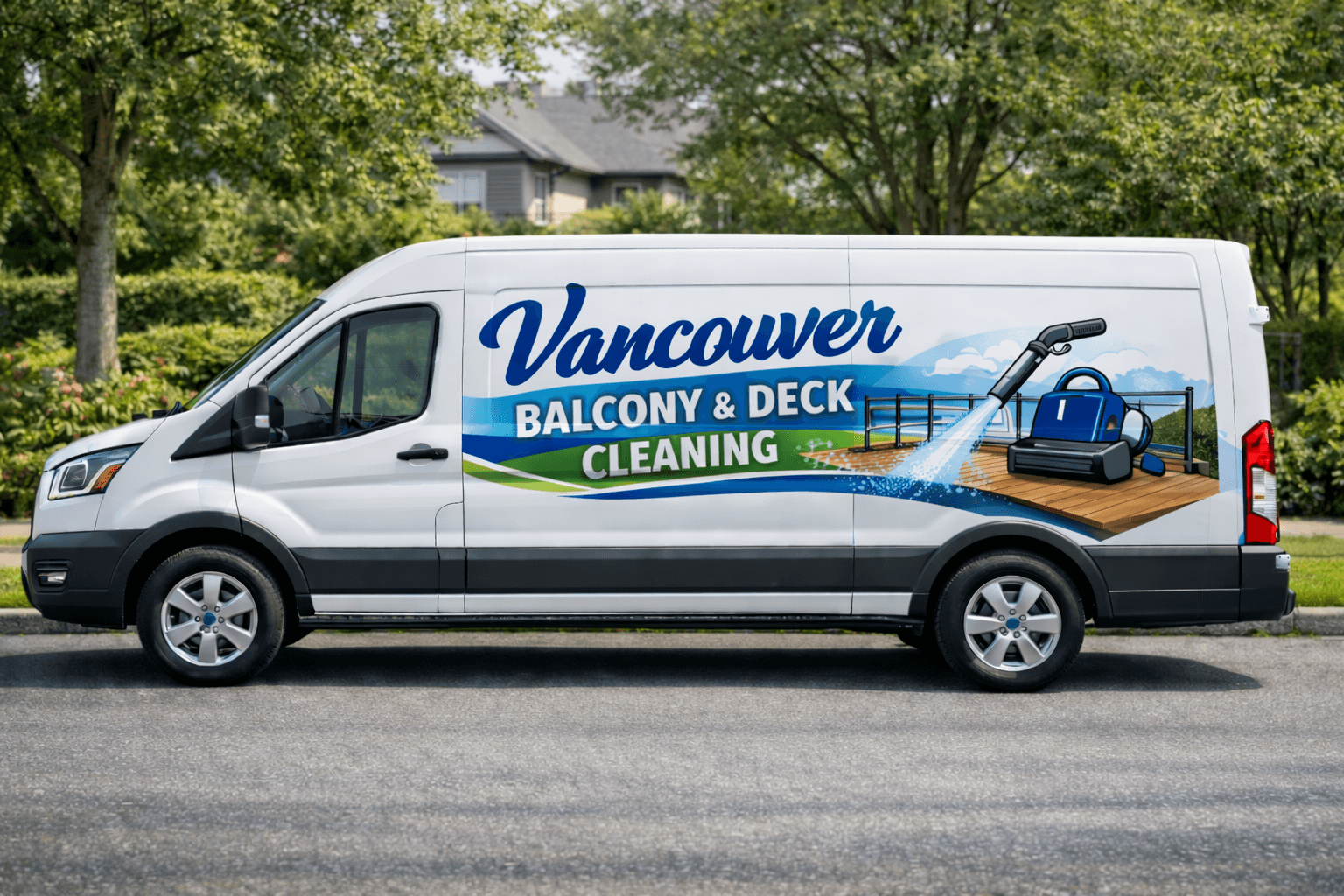 Vancouver Balcony & Deck Cleaning service van parked outside a home